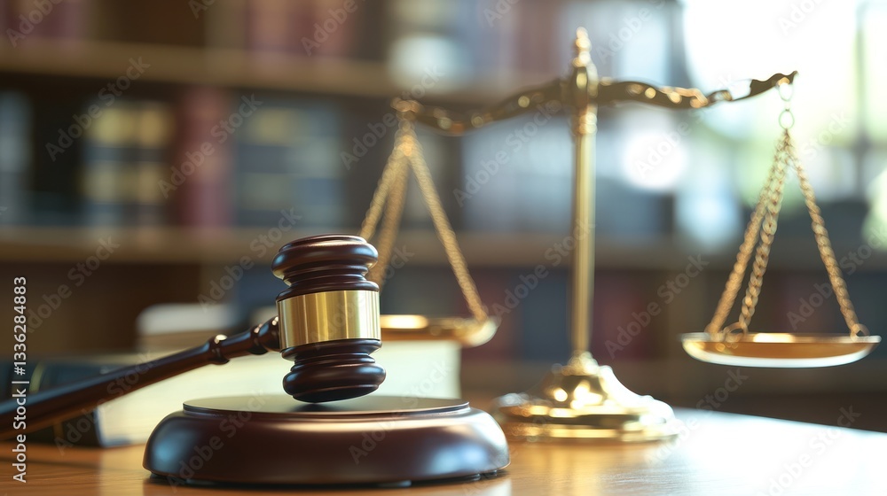 Justice scales and gavel in court Justice scales and gavel in court