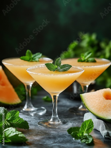 Wallpaper Mural Exquisite Melon Martini: A Refreshing Cocktail with Fresh Mint and Sweet Melon Slices, Perfect for Summer Parties and Delicious Refreshments Torontodigital.ca