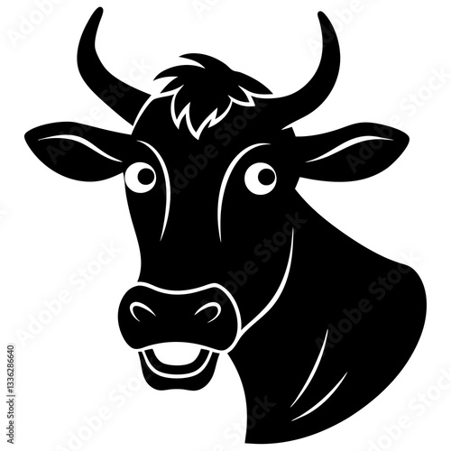 A cow making a hilarious moo face silhouette vector illustration