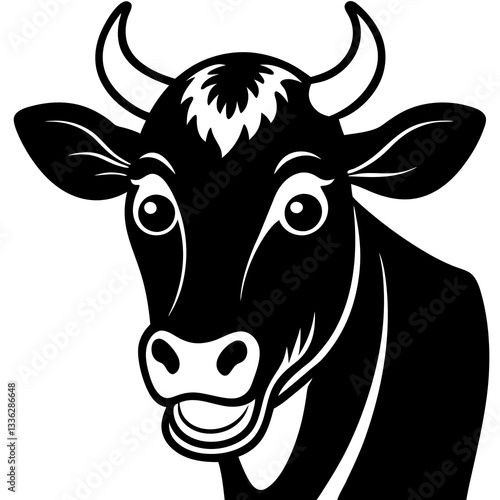 A cow making a hilarious moo face silhouette vector illustration