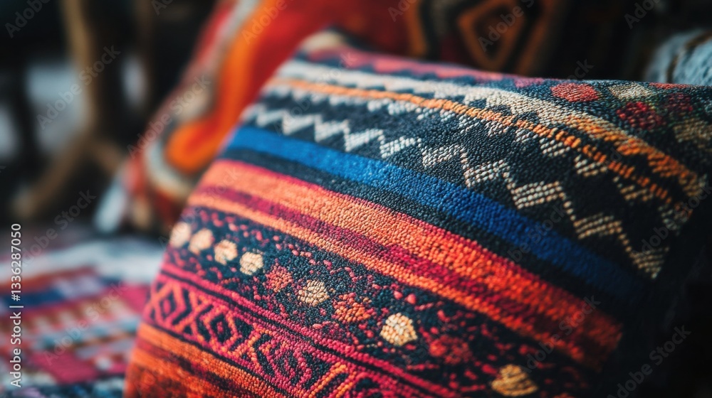 Colorful Traditional Textile Cushion with Intricate Patterns