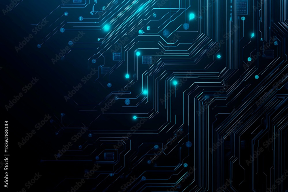 Abstract close-up of a glowing blue digital circuit board, showcasing intricate connections and technological design on a black background.
Abstract close-up of a glowing blue digital circuit board, showcasing intricate connections and technological design on a black background.