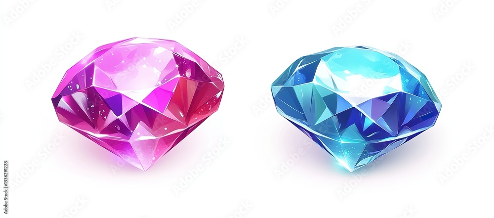 Stunning Pink and Blue Gemstones Realistic 3D Rendered Diamonds for Game Design Stunning Pink and Blue Gemstones Realistic 3D Rendered Diamonds for Game Design