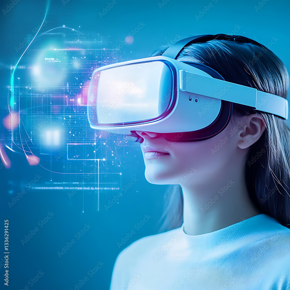 Fototapeta premium Exploring virtual reality technology modern studio digital innovation indoor close-up immersive experiences