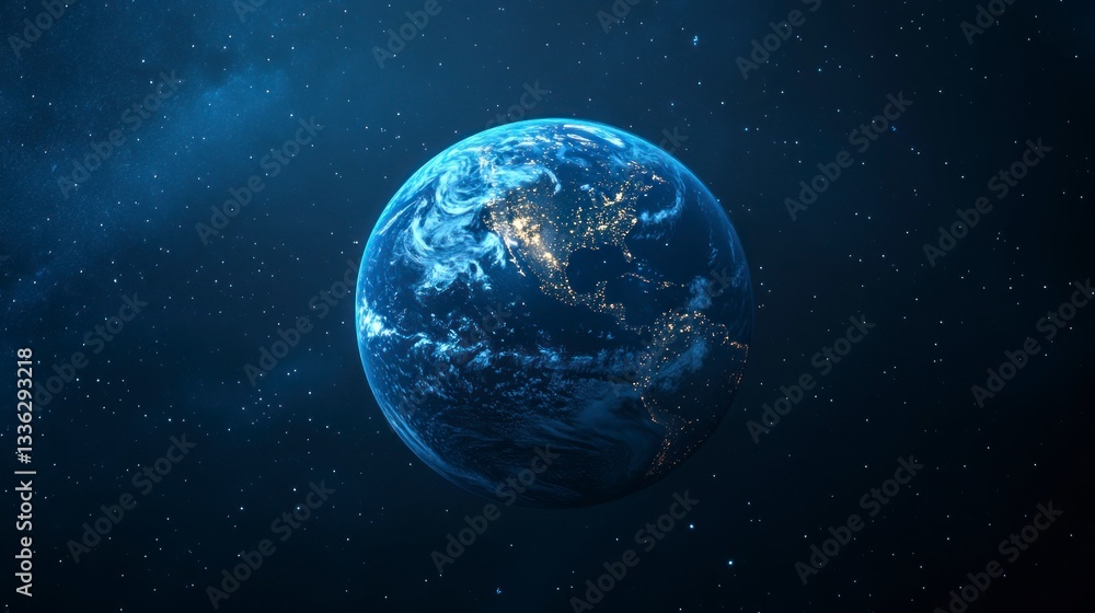 Fototapeta premium Earth View From Space with City Lights and Starry Background
