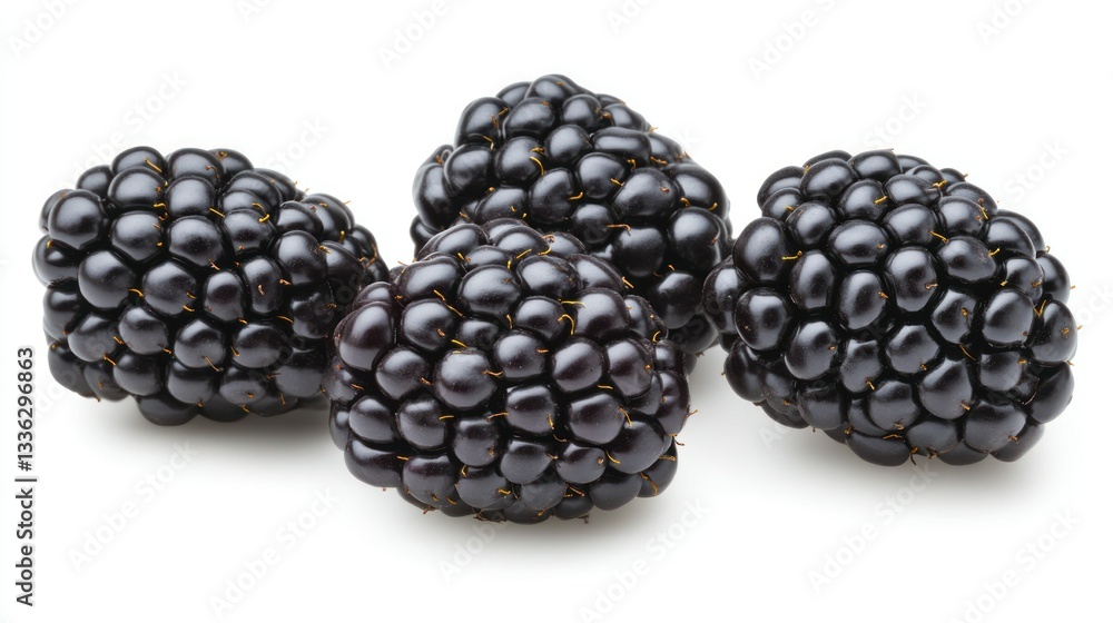 Four fresh ripe blackberries isolated against a white background Four fresh ripe blackberries isolated against a white background