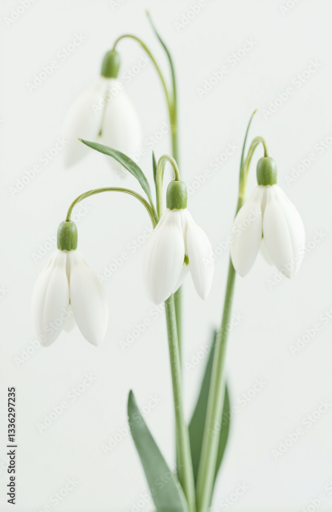 Elegant snowdrops in minimalist, soft-focus spring setting Elegant snowdrops in minimalist, soft-focus spring setting