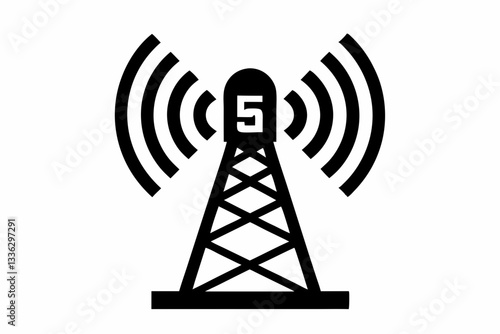 5g signal tower icon line art silhouette vector illustration