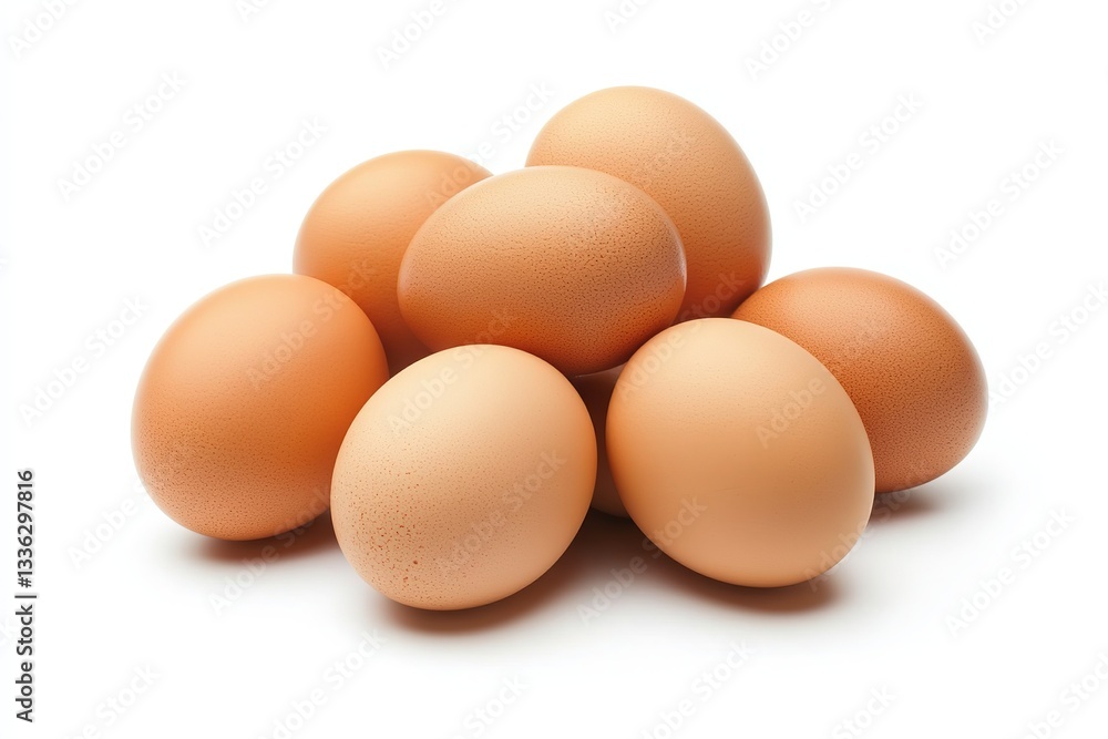 Close-up of Brown Chicken Eggs Stacked on White Background Close-up of Brown Chicken Eggs Stacked on White Background