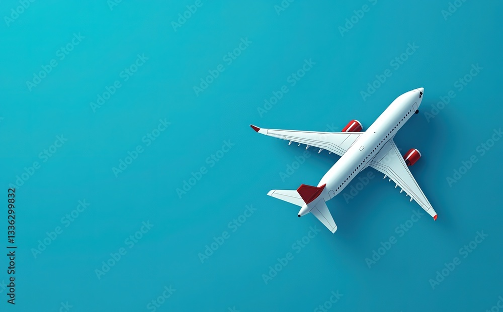Airplane Top View on Blue Background Travel, Journey, and Flight Concept Airplane Top View on Blue Background Travel, Journey, and Flight Concept