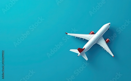 Airplane Top View on Blue Background Travel, Journey, and Flight Concept