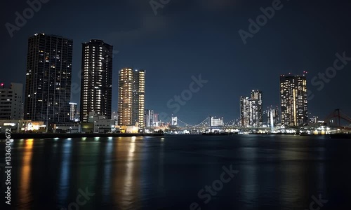 Wallpaper Mural Night cityscape, harbor reflection, bridge, urban skyline, travel poster Torontodigital.ca