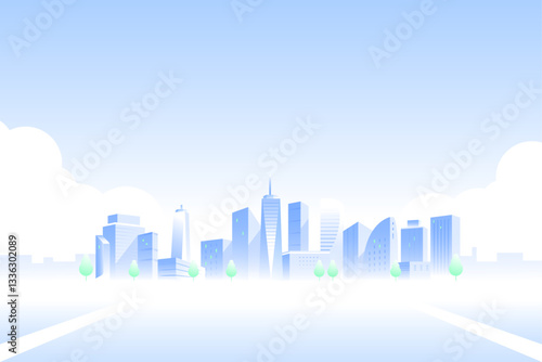 Smart city background illustration, horizontal background Abstract urban architecture modern cityscape panorama Vector illustration in flat style