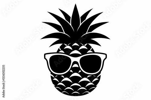 pineapple wearing sunglass line art silhouette vector illustration