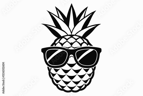 pineapple wearing sunglass line art silhouette vector illustration