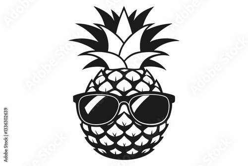 pineapple wearing sunglass line art silhouette vector illustration