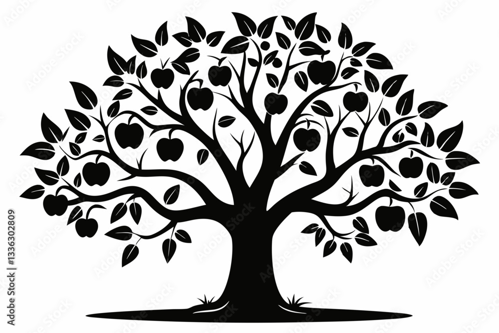 Obraz premium apple tree line art silhouette vector illustration