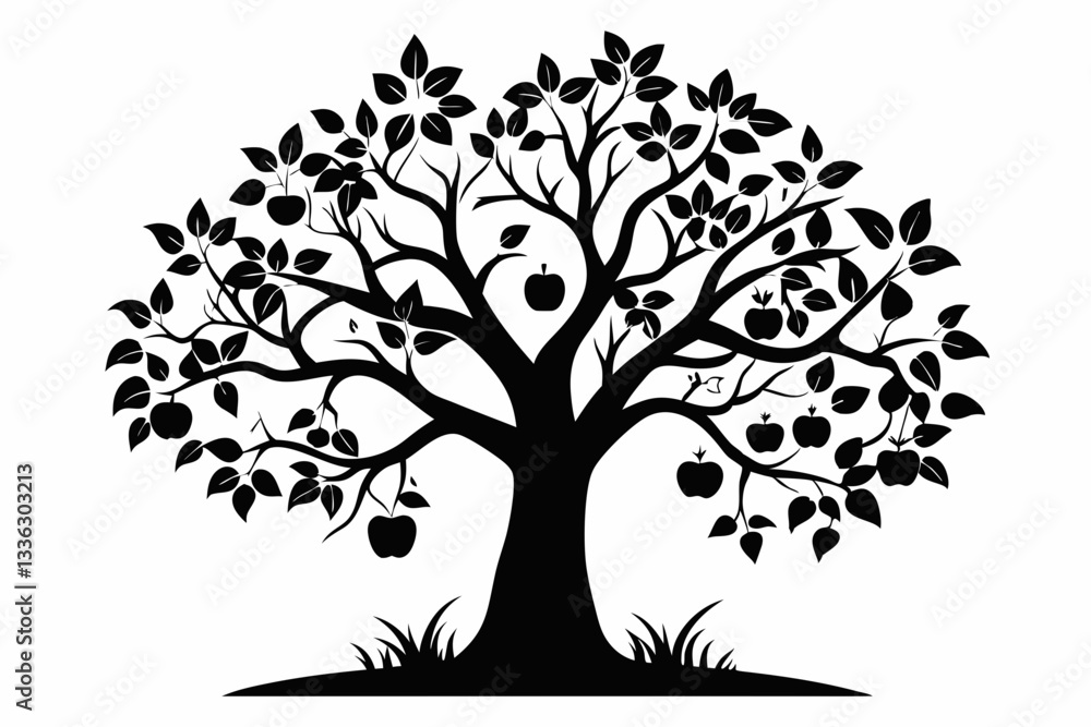 apple tree line art silhouette vector illustration apple tree line art silhouette vector illustration