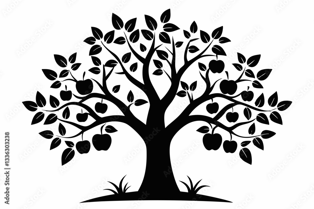 Obraz premium apple tree line art silhouette vector illustration