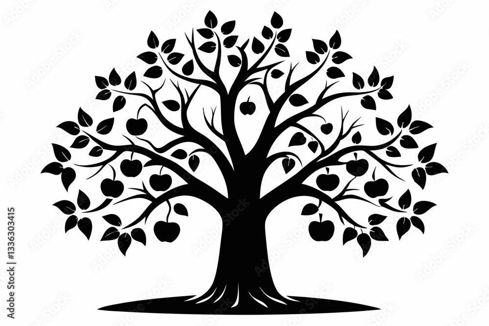 Obraz premium apple tree line art silhouette vector illustration