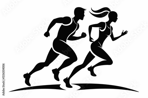 running couple line art silhouette vector illustration