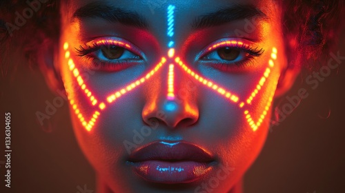 Wallpaper Mural Woman with vibrant face paint, studio portrait, illuminated design Torontodigital.ca