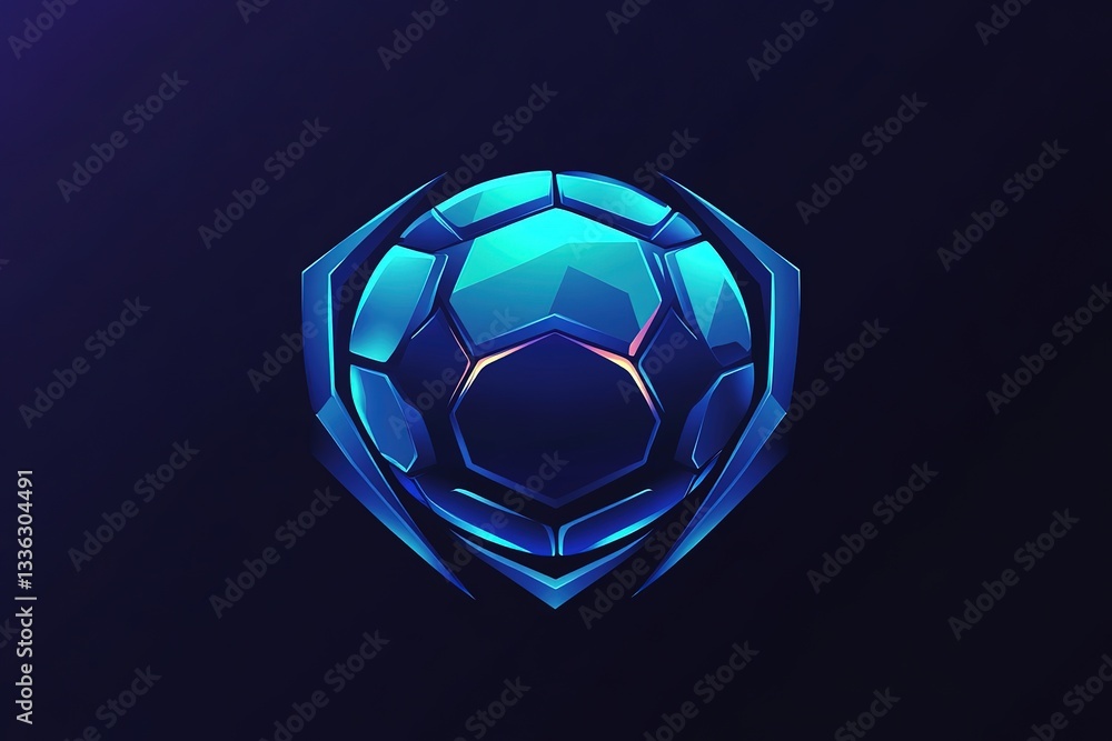 Naklejka premium Futuristic Soccer Ball Logo Abstract Blue Neon Esports Design