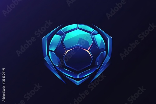 Futuristic Soccer Ball Logo Abstract Blue Neon Esports Design