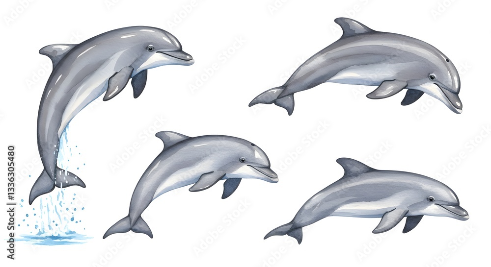 Delightful dolphin illustrations showcase aquatic grace and playful energy Delightful dolphin illustrations showcase aquatic grace and playful energy