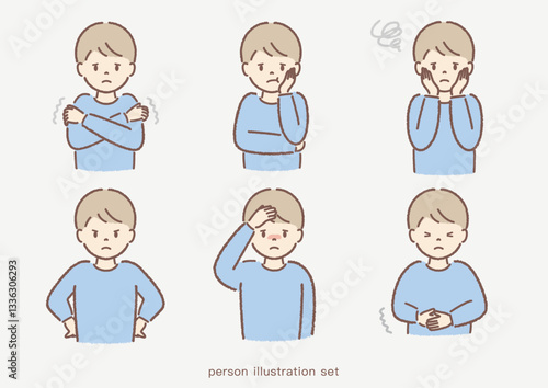 体調不良の男の子イラストセット