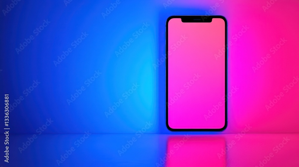 Modern mobile device displayed against gradient blue and pink background Modern mobile device displayed against gradient blue and pink background