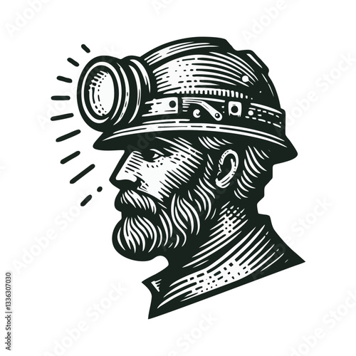 Men Mining helmet Engrave vector illustration