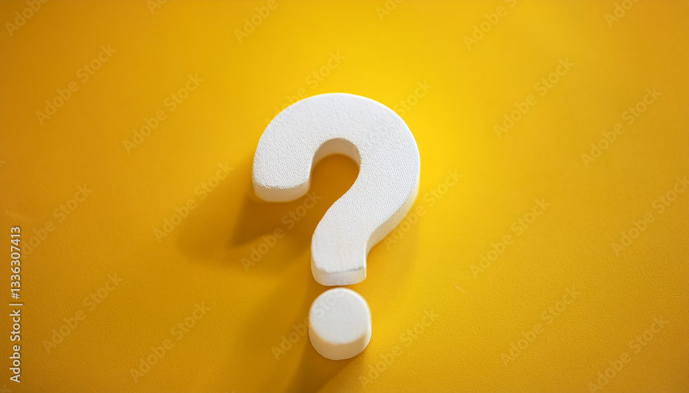 Question mark on bright yellow background. 3D rendering. FAQ and QA. Problem solution. Question mark on bright yellow background. 3D rendering. FAQ and QA. Problem solution.