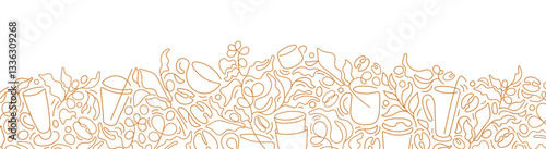 Coffee branch line backdrop. Art graphic cup, bean