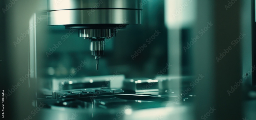 Precision machinery processes small metal objects in a factory Precision machinery processes small metal objects in a factory