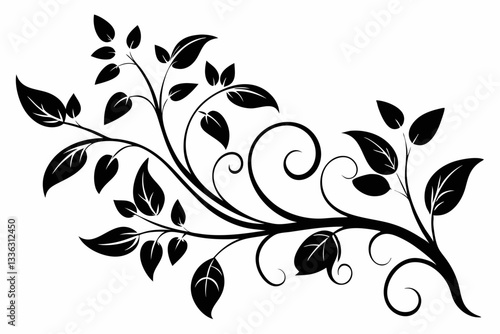 elegant leafy vine line art silhouette vector illustration