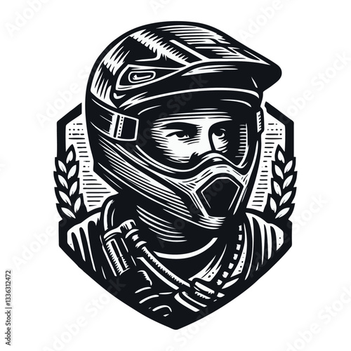Moto rider helmet Engrave vector illustration logo icon