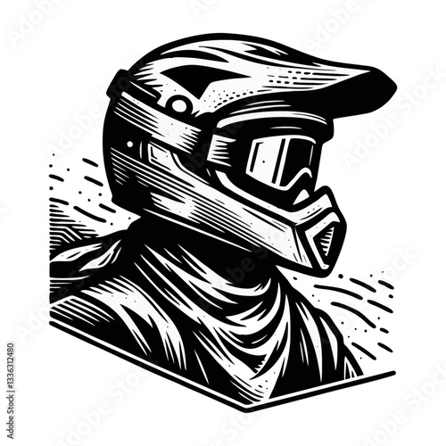 Moto rider helmet Engrave vector illustration logo icon