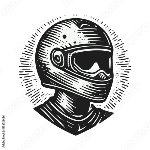 Moto rider helmet Engrave vector illustration logo icon