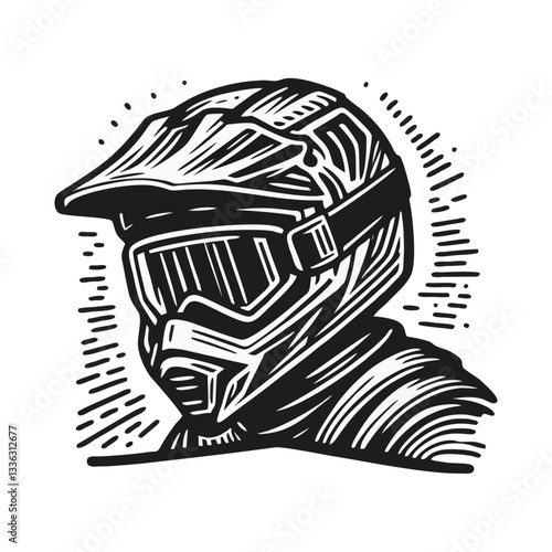 Moto rider helmet Engrave vector illustration logo icon