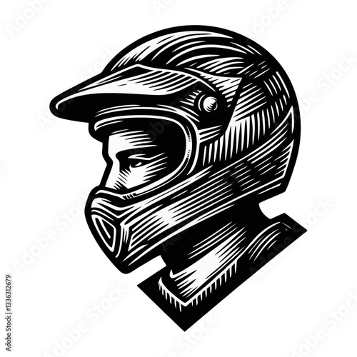Moto rider helmet Engrave vector illustration logo icon