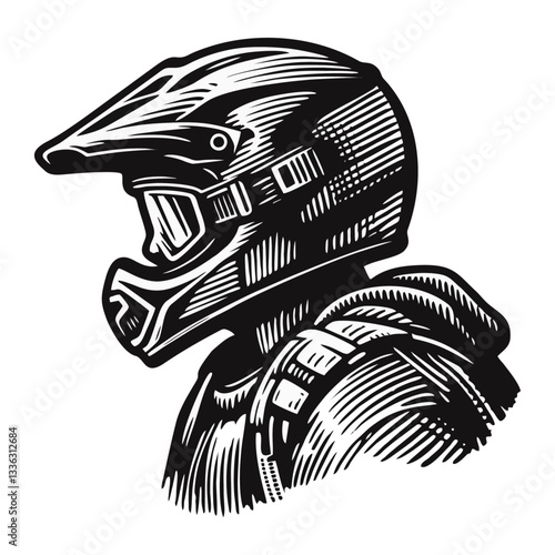 Moto rider helmet Engrave vector illustration logo icon