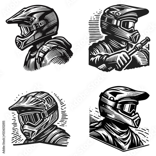 Moto rider helmet Engrave vector illustration logo icon