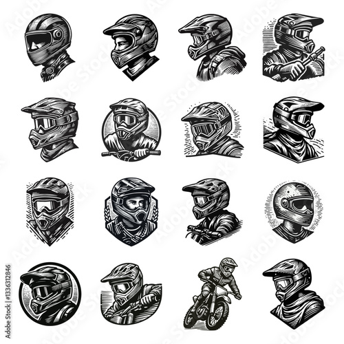 Moto rider helmet Engrave vector illustration logo icon