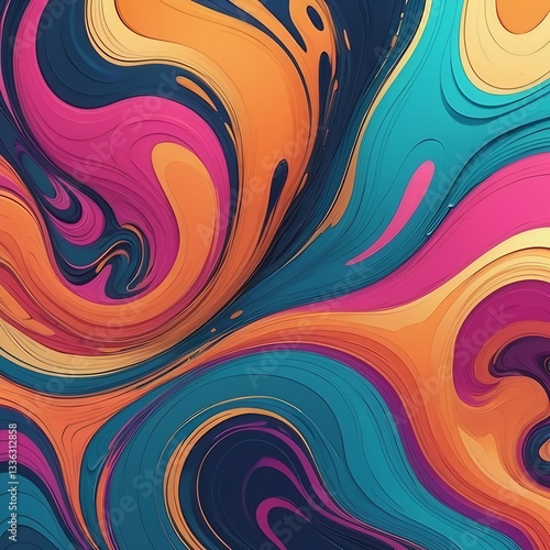 Abstract fluid art, swirling colors, metallic textures, high detail