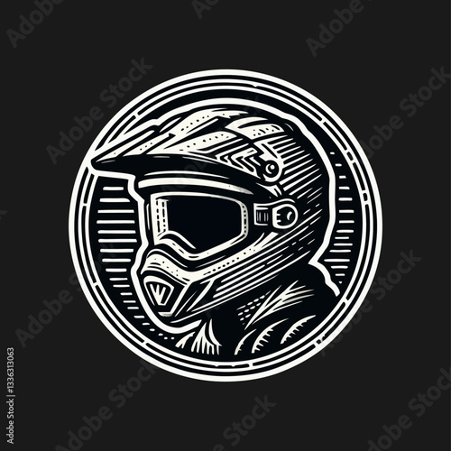 Moto rider helmet Engrave vector illustration logo icon template