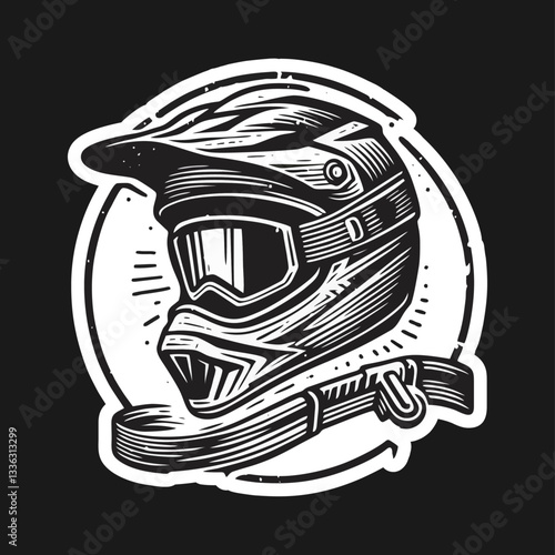 Moto rider helmet Engrave vector illustration logo icon template