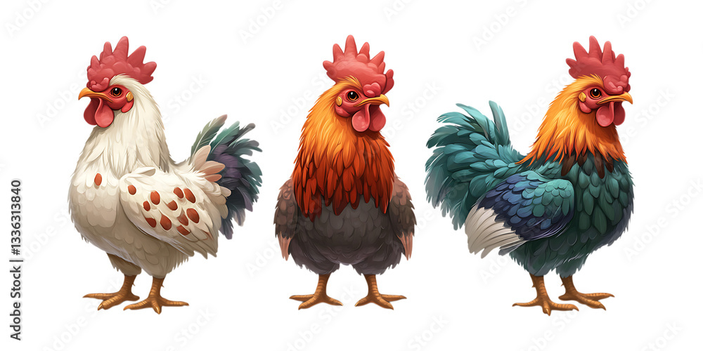 Fototapeta premium Pack Chicken set against transparent background for Farm Animal Illustrations, Poultry Industry Branding, or Agricultural Design Projects