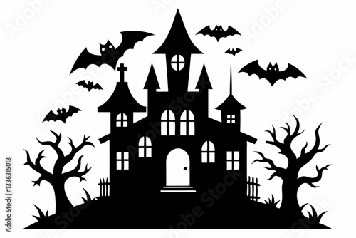 halloween haunt icon line art silhouette vector illustration