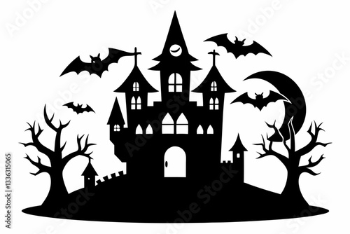halloween haunt icon line art silhouette vector illustration
